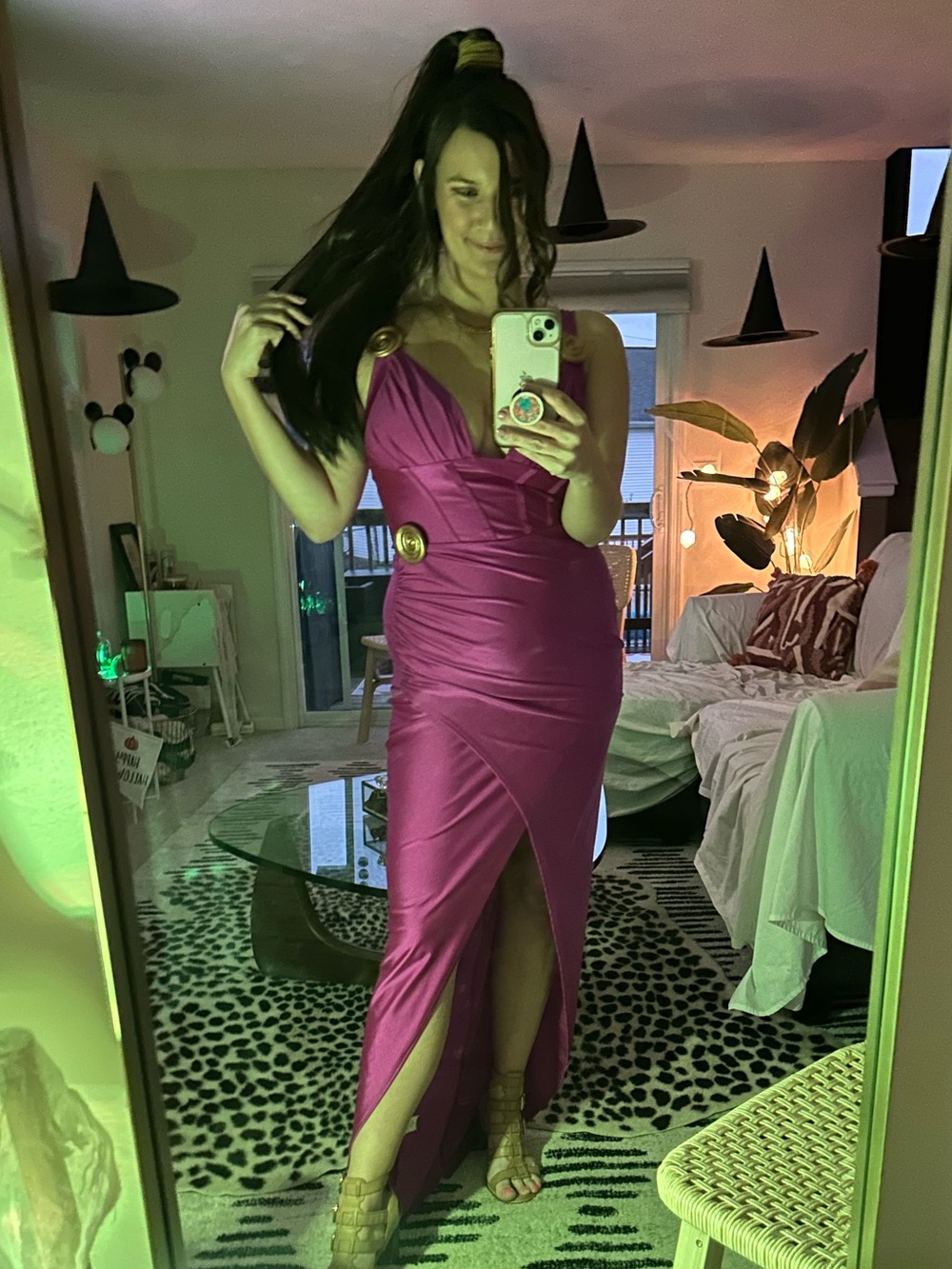 Meg Megara Hercules Costume Bundle M/L [Dress, 3 Pins, FauxPony, Gold Hair Tie]
